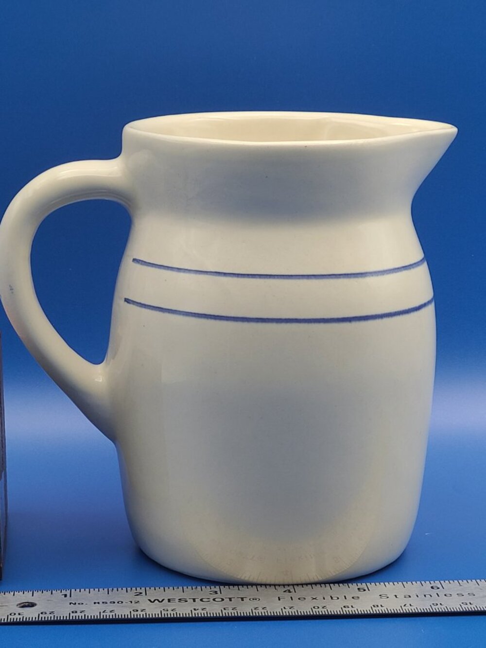 Vintage Stoneware Blue Stripe Rustic Pitcher Farmhouse Pottery 6" - Picture 11 of 11